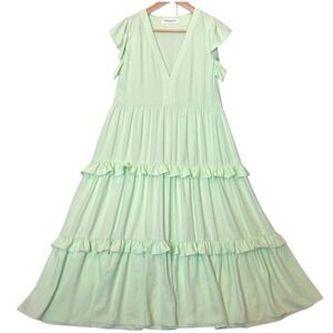 Amanda Uprichard Chamomile Ruffle Tiered Midi Dress M Green Cottagecore Vacation